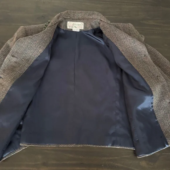 Vintage 90s Silk Cropped Blazer Jacket Fringe Collar Boxy Grandma Chic Large - Picture 6 of 7